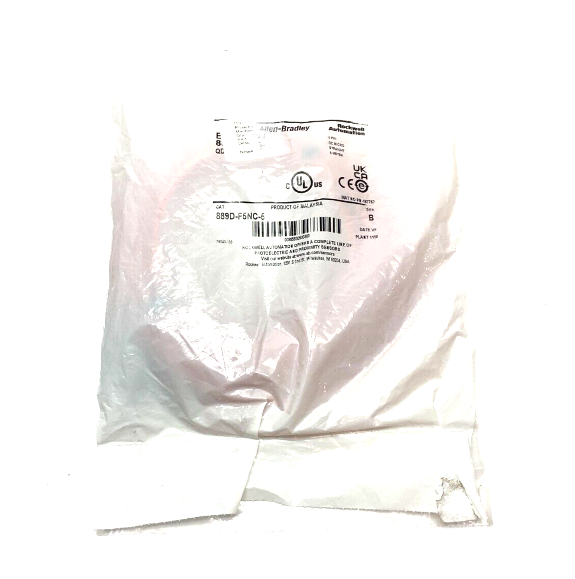 889D-F5NC-5 | Allen Bradley Ser. B Straight Male DC Micro Cable 5-Pin Single Ended - New - Maverick Industrial Sales