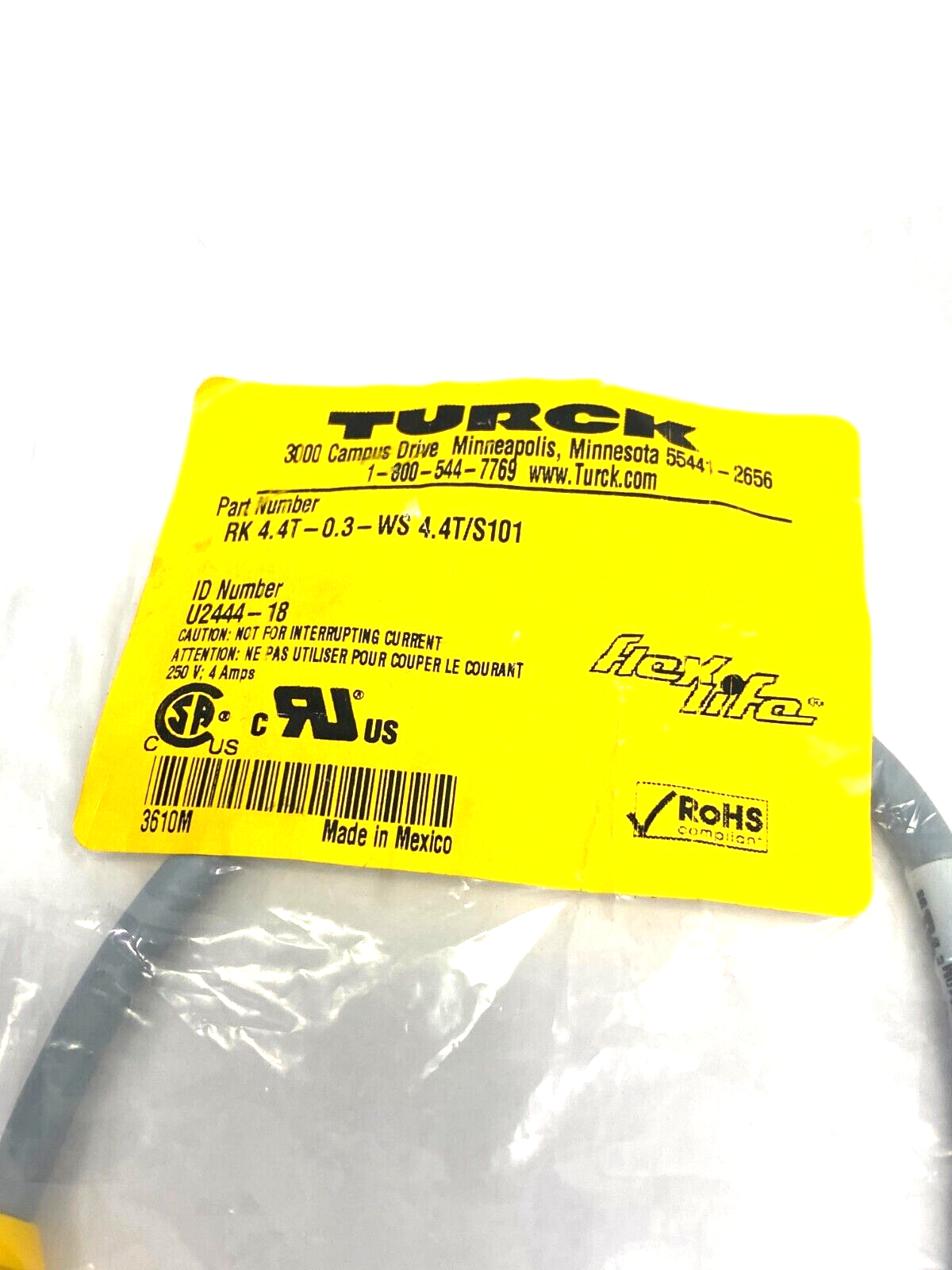 Turck RK 4.4T-0.3-WS 4.4T/S101 Flexlife Double Ended Cordset M12 U2444-18 - Maverick Industrial Sales
