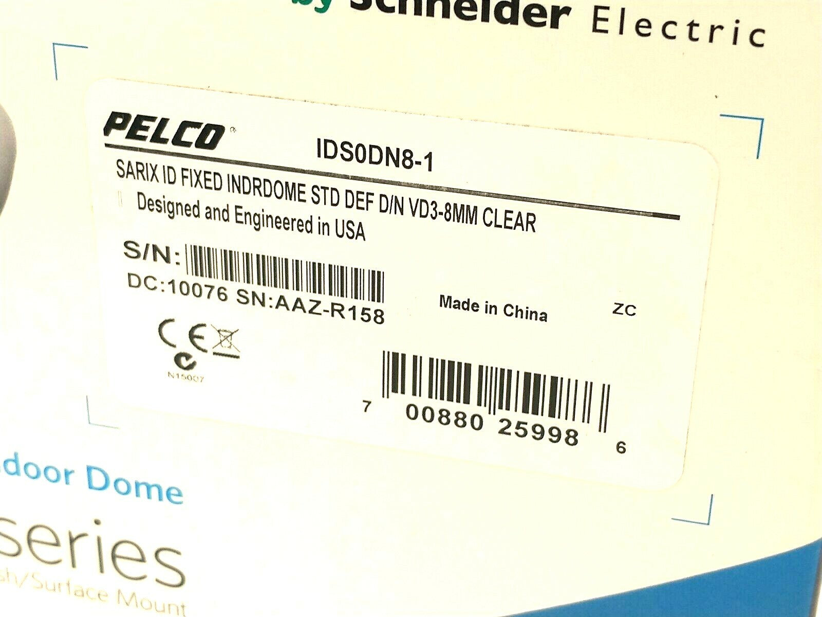 Pelco IDS0DN8-1 Sarix Indoor Fixed Dome Network Camera 0.5MP 2.8-8mm Variofocal - Maverick Industrial Sales