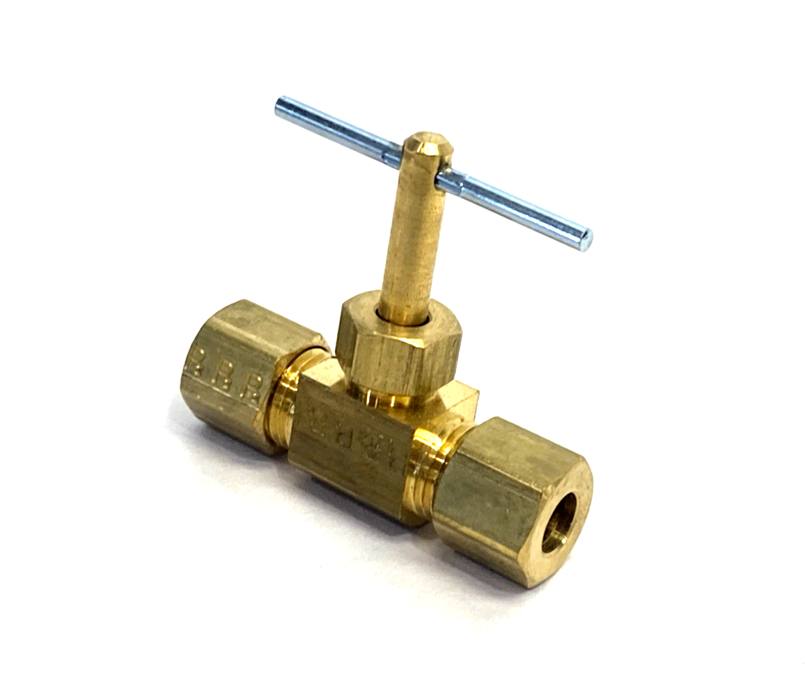 NV105C-4 | Parker Brass Needle Valve, 1/4" Tube O.D. Compression X 2-PK - New – Open box - Maverick Industrial Sales