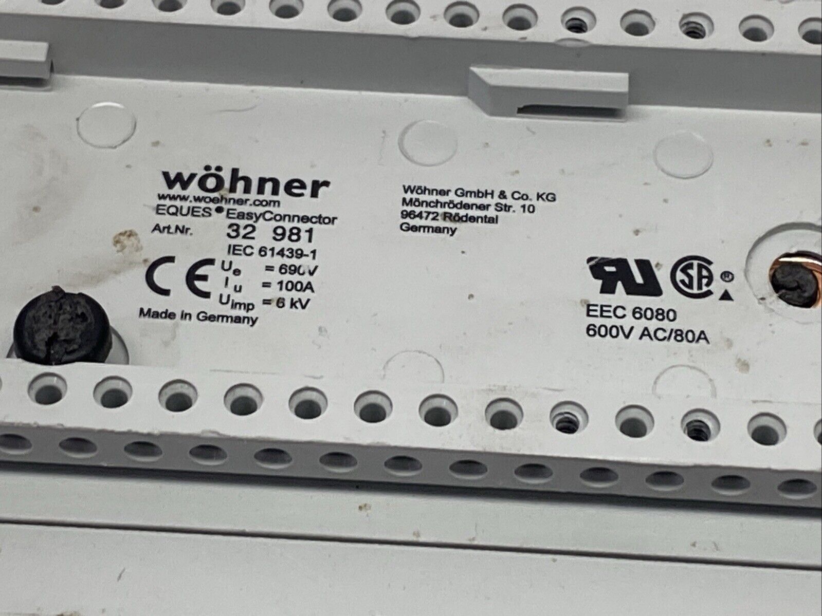 Wohner 32 981 Busbar Adapter Connector 10A 690V - Maverick Industrial Sales