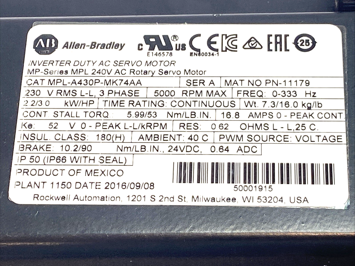 115RSD, MPL-A430P-MK74AA | Destaco 115RSD Rotary Servo Drive w/ Allen-Bradley MPL-A430P-MK74AA Servo Motor - Used - Maverick Industrial Sales