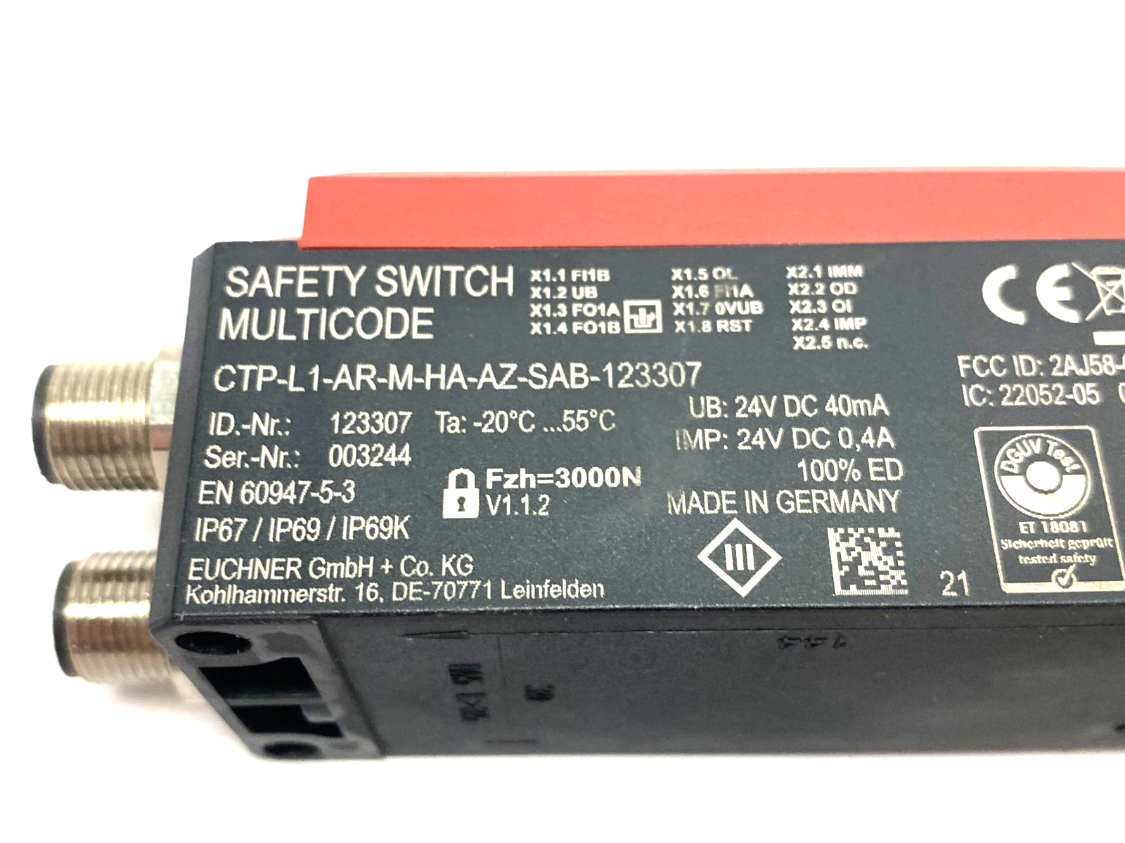 CTP-L1-AR-M-HA-AZ-SAB-123307,123307 | Euchner CTP-L1-AR-M-HA-AZ-SAB-123307 Multicode Guard Locking Safety Switch - Used - Maverick Industrial Sales