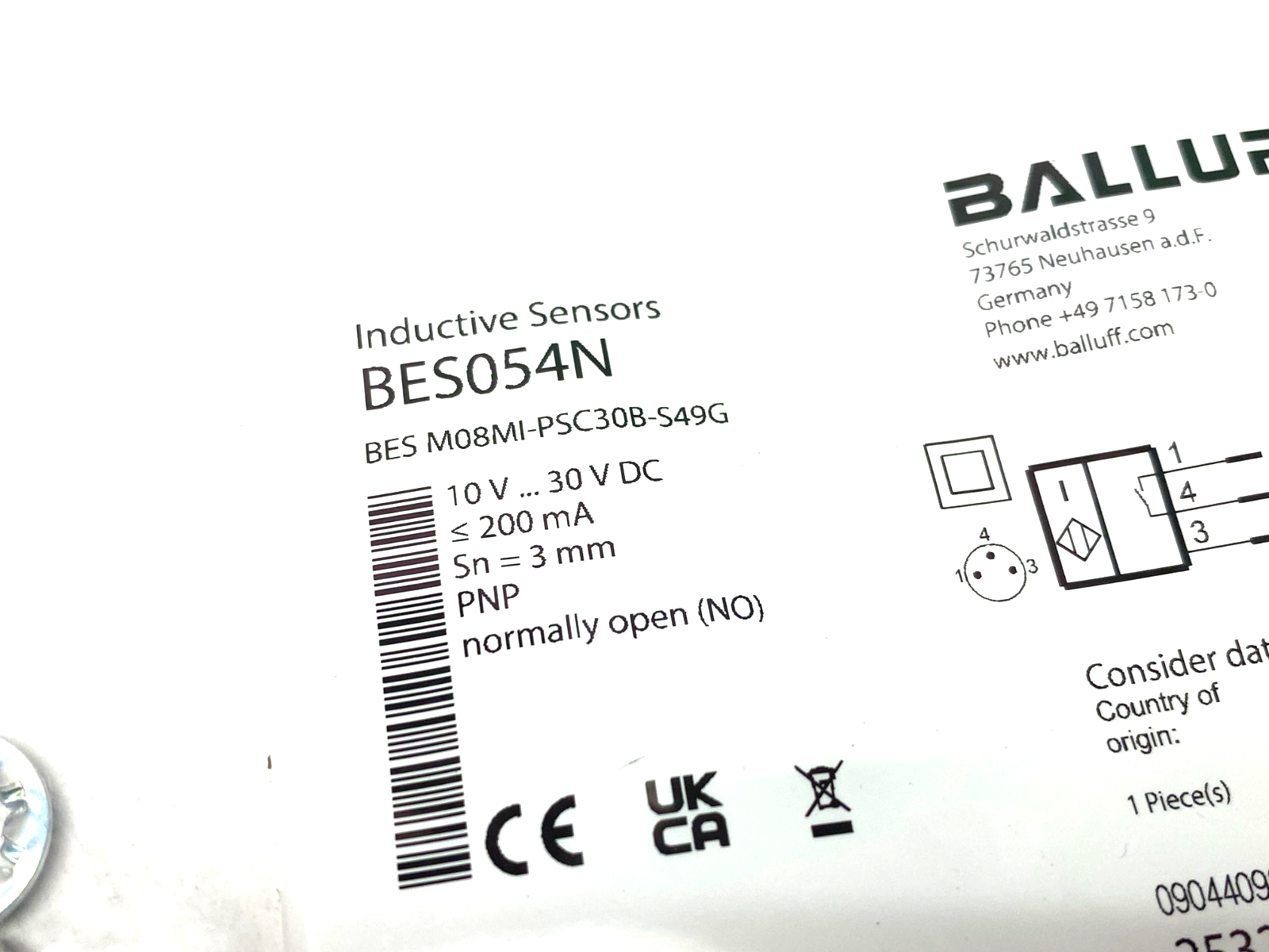 Balluff BES054N Inductive Proximity Sensor PNP 3mm Range BES M08MI-PSC30B-S49G - Maverick Industrial Sales