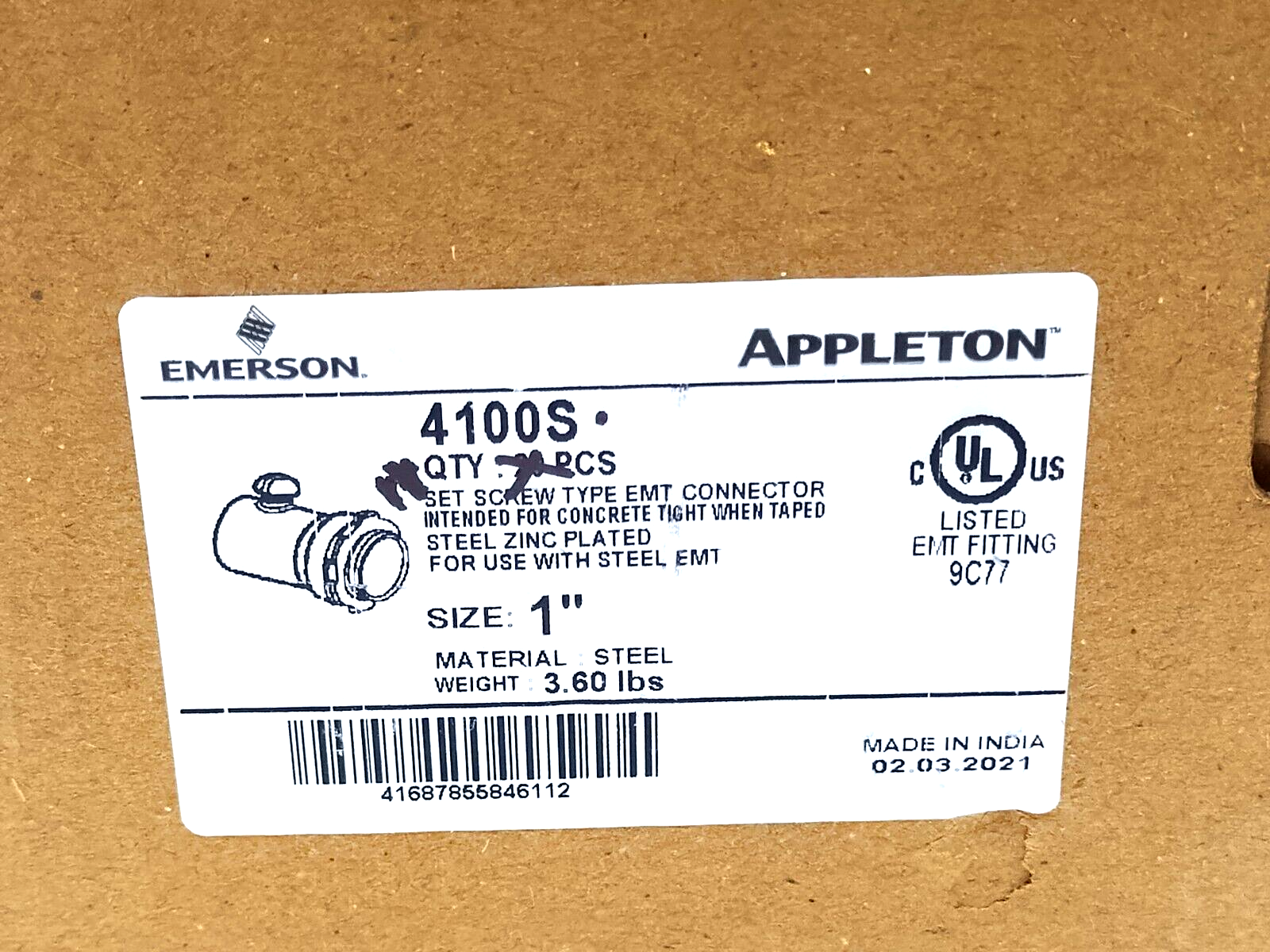 Appleton 4100S 1" EMT Set Screw Connector BOX OF 11 - Maverick Industrial Sales