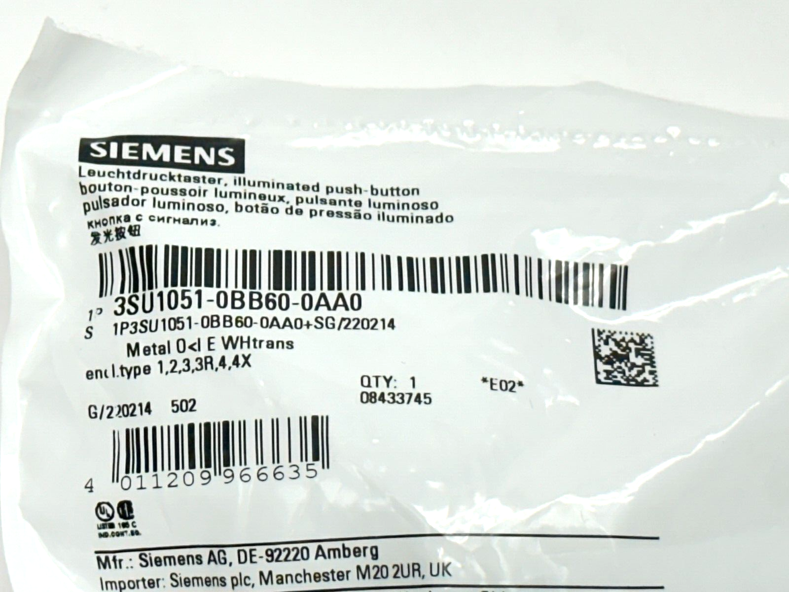 Siemens 3SU1051-0BB60-0AA0 Illuminated Push Button 22mm - Maverick Industrial Sales