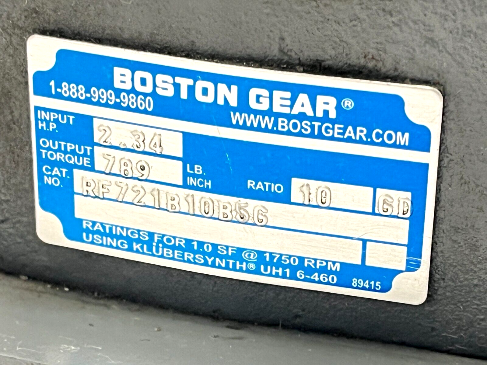 Boston Gear RF721-B10-B5-G Speed Reducer 10:1 Ratio 2.34HP - Maverick Industrial Sales