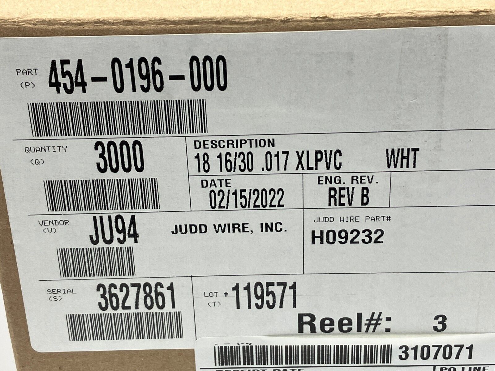 Judd Wire 18 AWG Wire, White, Style 1430, XLPVC 300V, 454-0196-000, 3000' FT - Maverick Industrial Sales