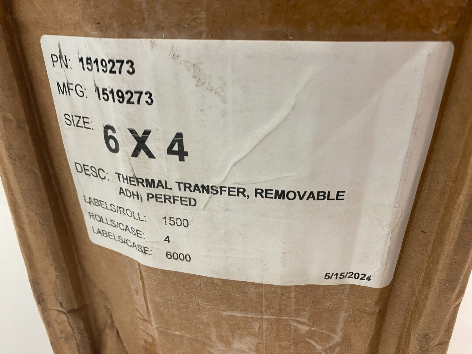 Uline S-5954 Thermal Transfer Labels 6" x 4" White BOX OF 6000, 4-ROLLS OF 1500 - New - Maverick Industrial Sales