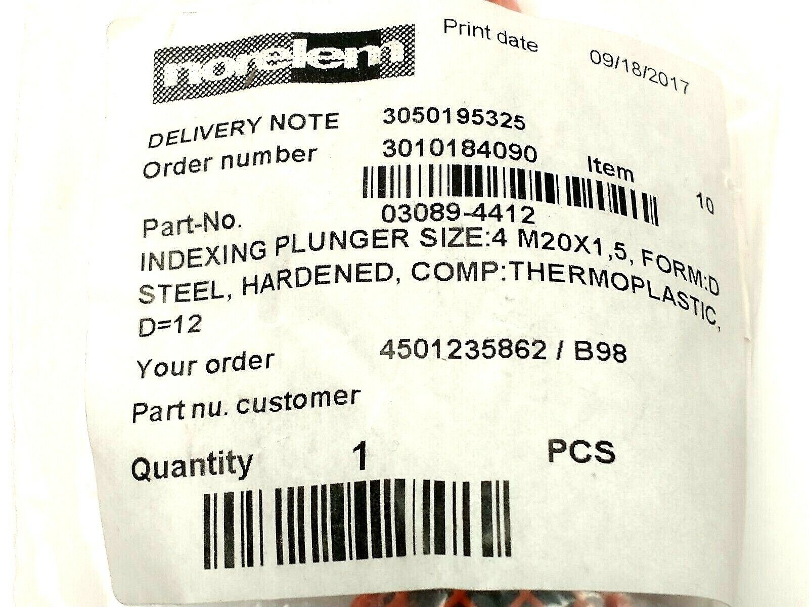 Norelem 03089-4412 Indexing Plunger Size 4 M20x1,5 Form D Hardened Steel - Maverick Industrial Sales