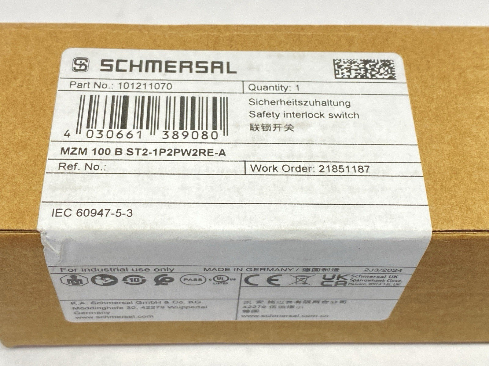 Schmersal MZM 100 B ST2-1P2PW2RE-A Safety Interlock Switch 101211070 - Maverick Industrial Sales