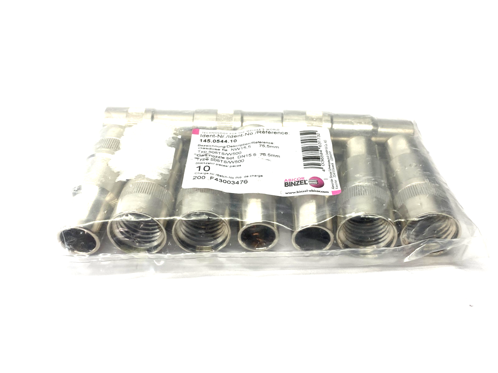 Abicor Binzel 145.0544 Gas Nozzle Robo C-Thread Bfm 15.5 x 75.5 PKG OF 10 - Maverick Industrial Sales