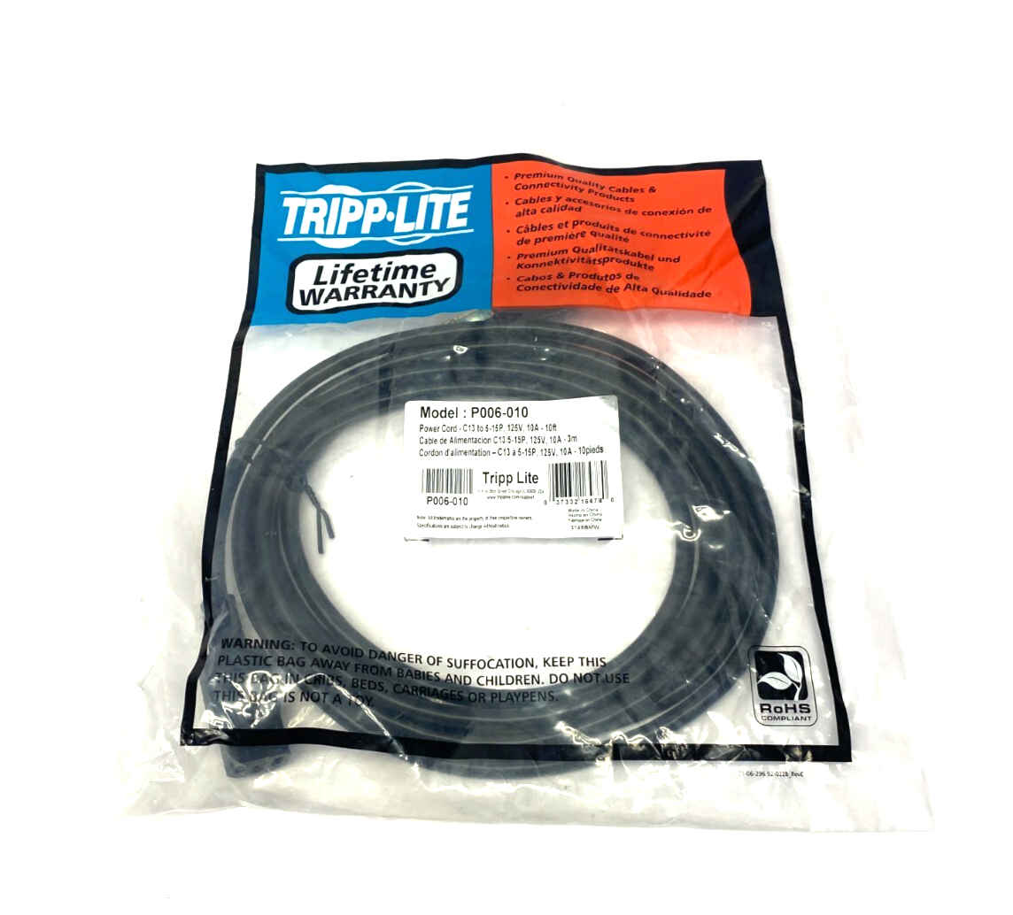 Tripp Lite P006-010 Power Cordset C13 to 5-15P 10ft Length Black - Maverick Industrial Sales