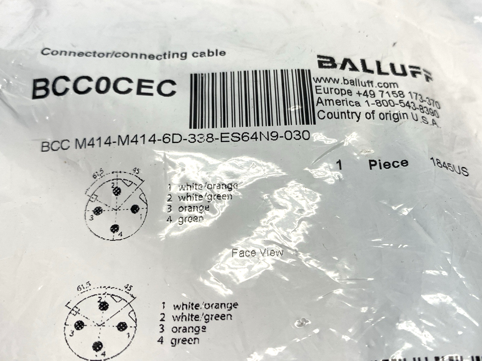 Baluff BCC M414-M414-6D-338-ES64N9-030 Double-Ended M12 Conector Cable BCC0CEC - New - Maverick Industrial Sales