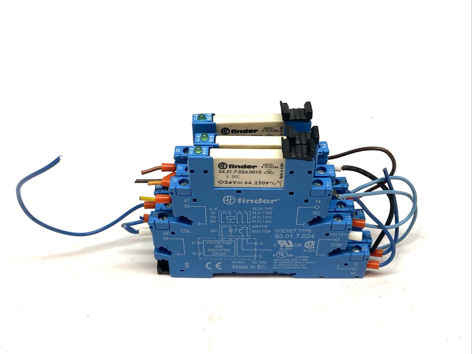 Finder 93.01.7.024 5 Pin Relay Socket w/ Power Relay 34.51.7.024.0010 LOT OF 3 - Maverick Industrial Sales
