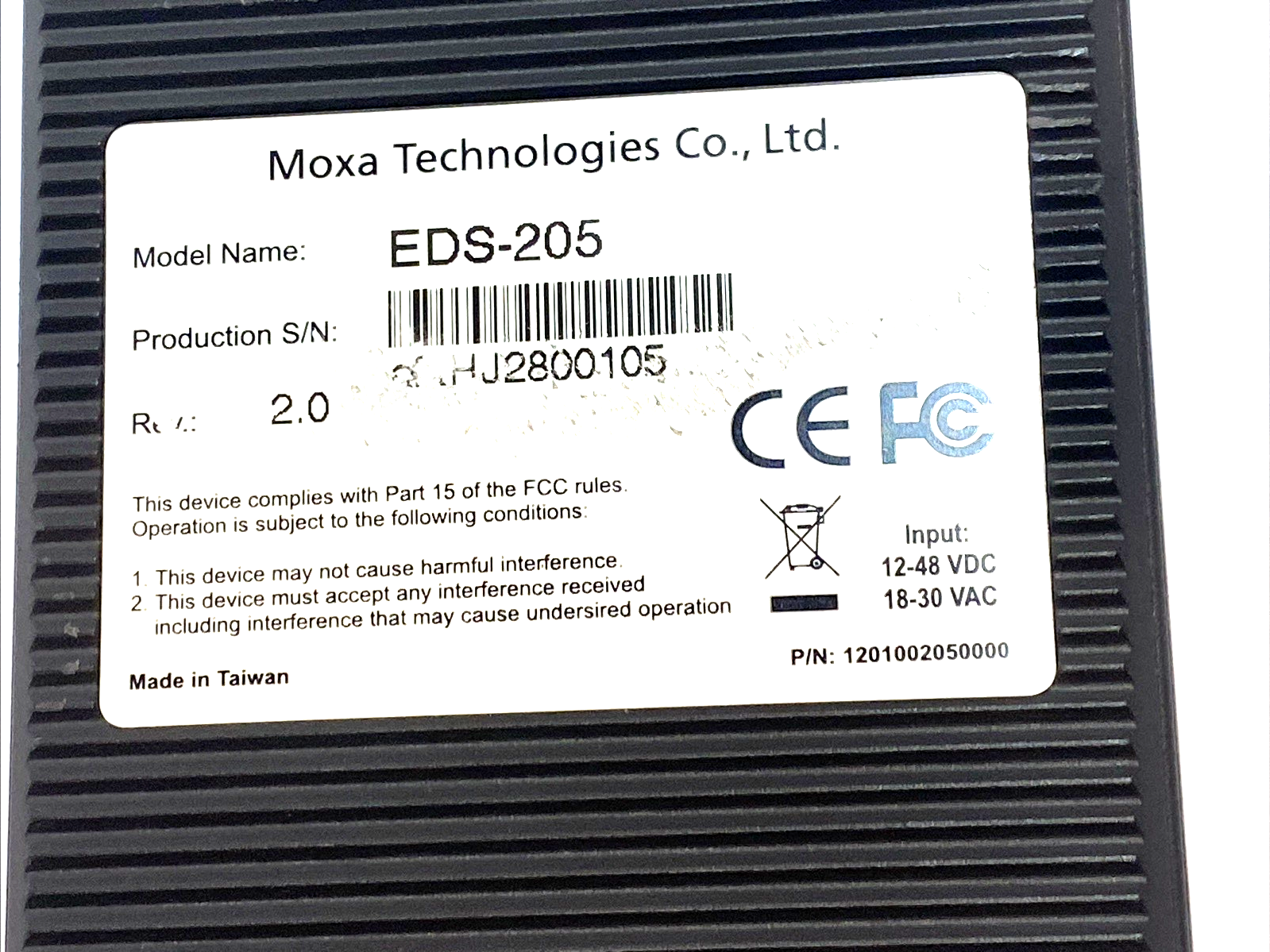 EDS-205 | Moxa Industrial 5‑Port 10/100 Ethernet Unmanaged Switch DIN‑Rail 12–48VD - Used - Maverick Industrial Sales