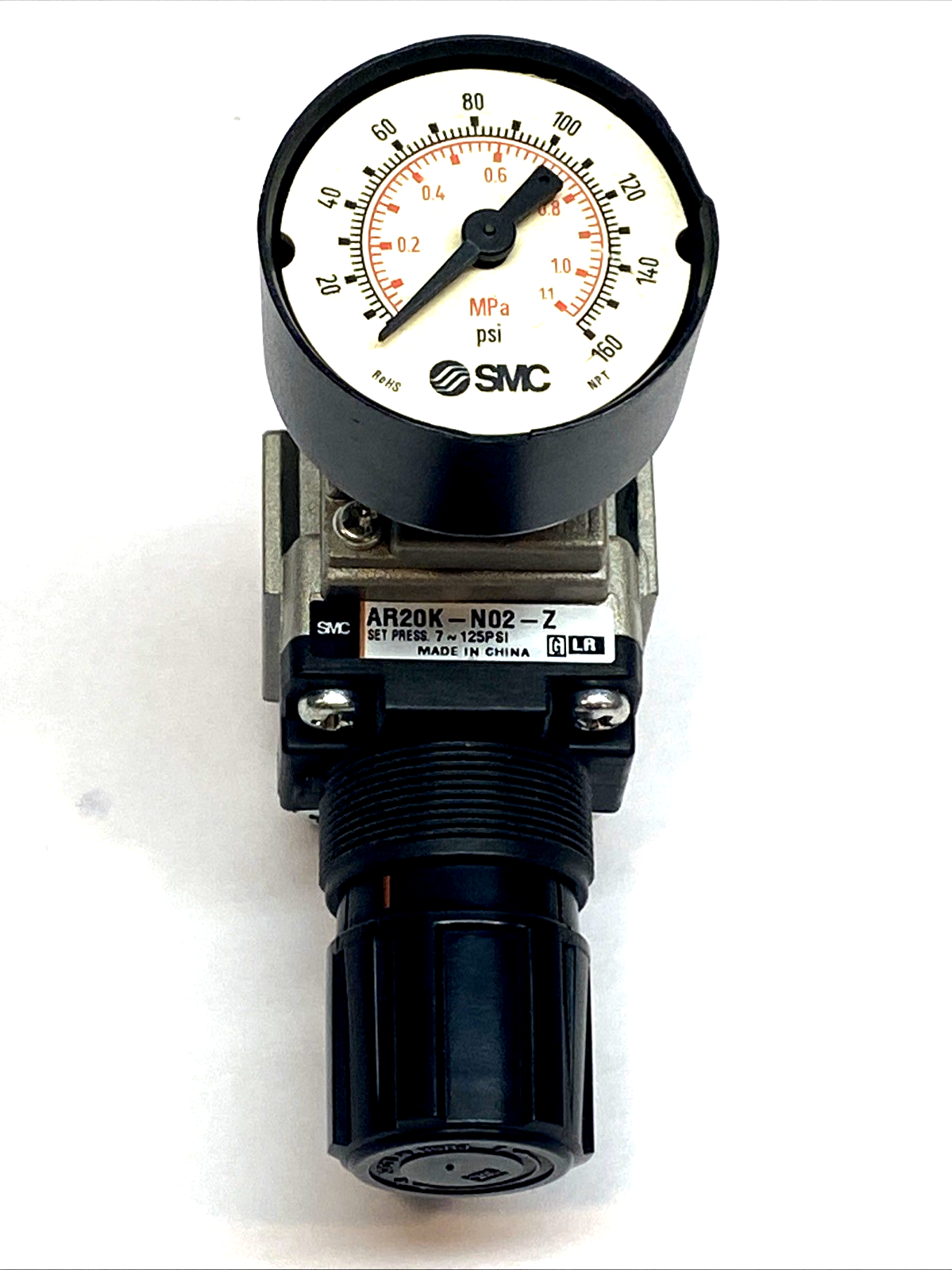 AR20K-N02-Z | SMC Modular Air Regulator 1/4" NPT 7–125 PSI With Backflow - Used - Maverick Industrial Sales