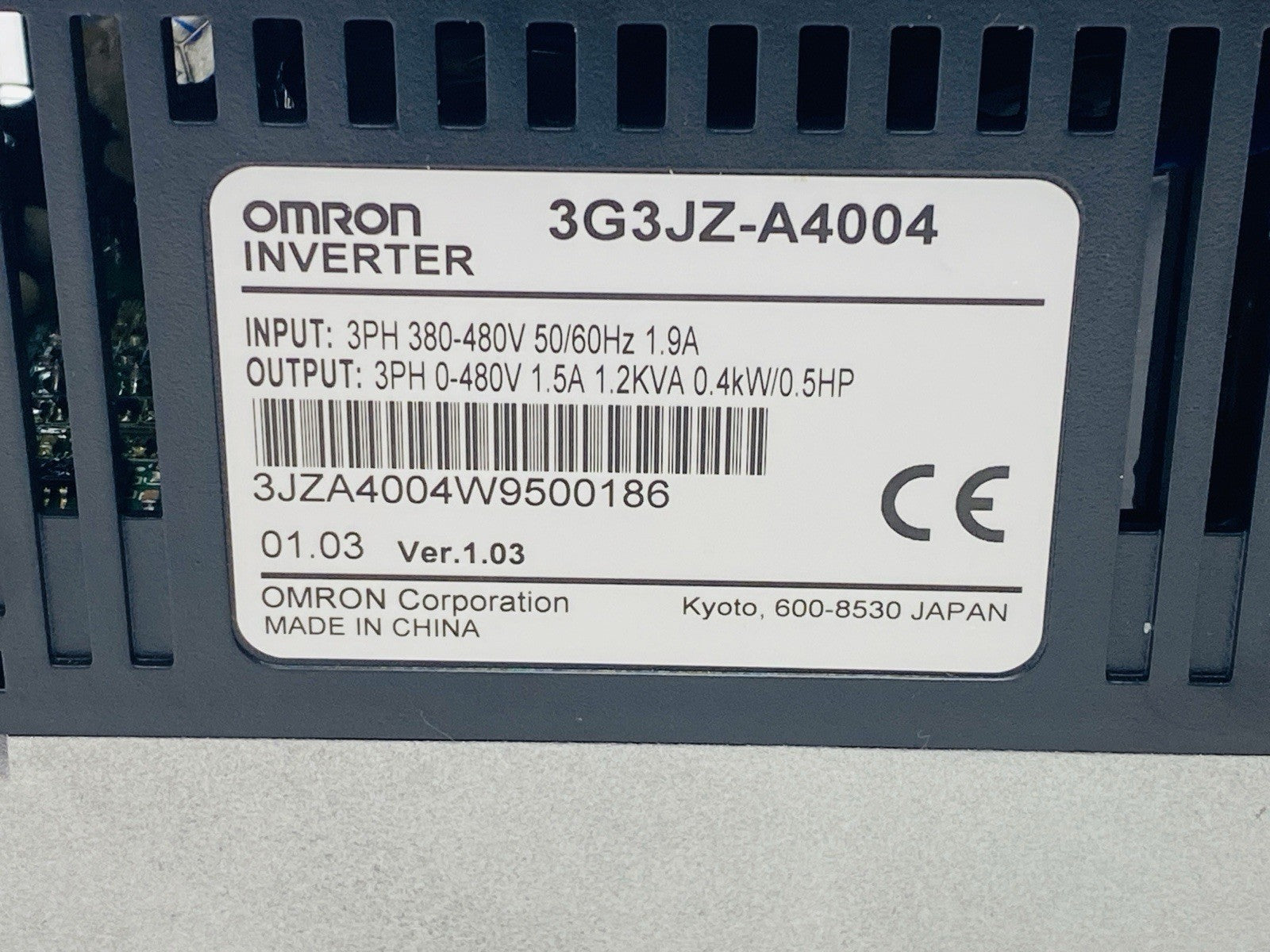 Omron 3G3JZ-A4004 Inverter 3PH 1.5A 0-480V 0.5HP - Maverick Industrial Sales