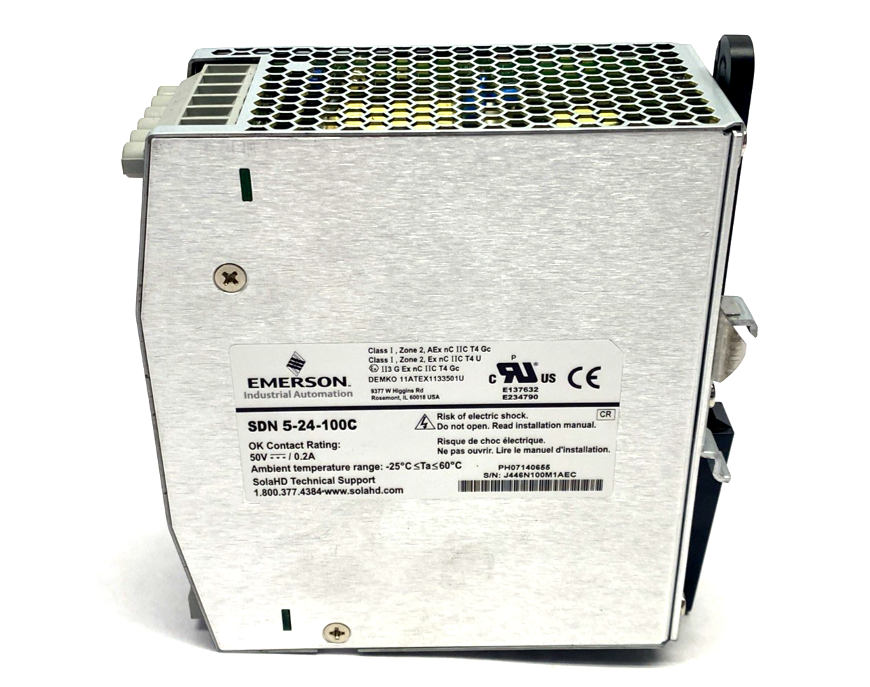 SDN 5-24-100C | Sola Power Supply 100-240VAC 2A In 24VDC 5A 120W Out - Used - Maverick Industrial Sales