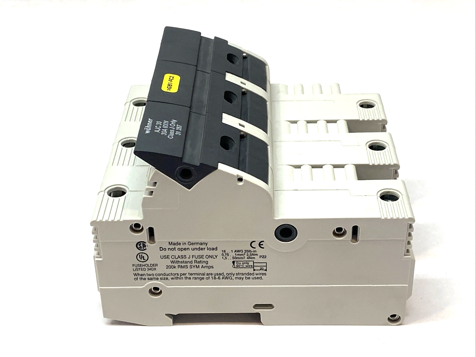 Wohner AJC 30 3-Pole Fuse Holder Class J 30A 600V w/ 3x Bussman LPJ-4SP Fuses - Maverick Industrial Sales