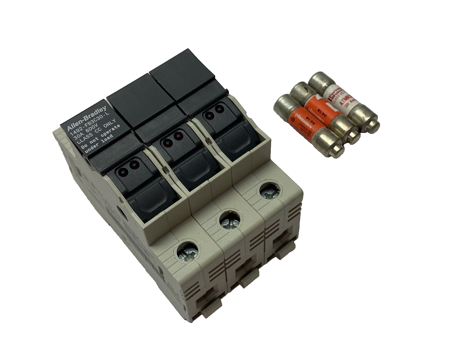 Allen Bradley 1492-FB3C30-L Ser. B Fuse Holder 3-Pole w/ ATMR30 NO DINRAIL CLIPS - Maverick Industrial Sales