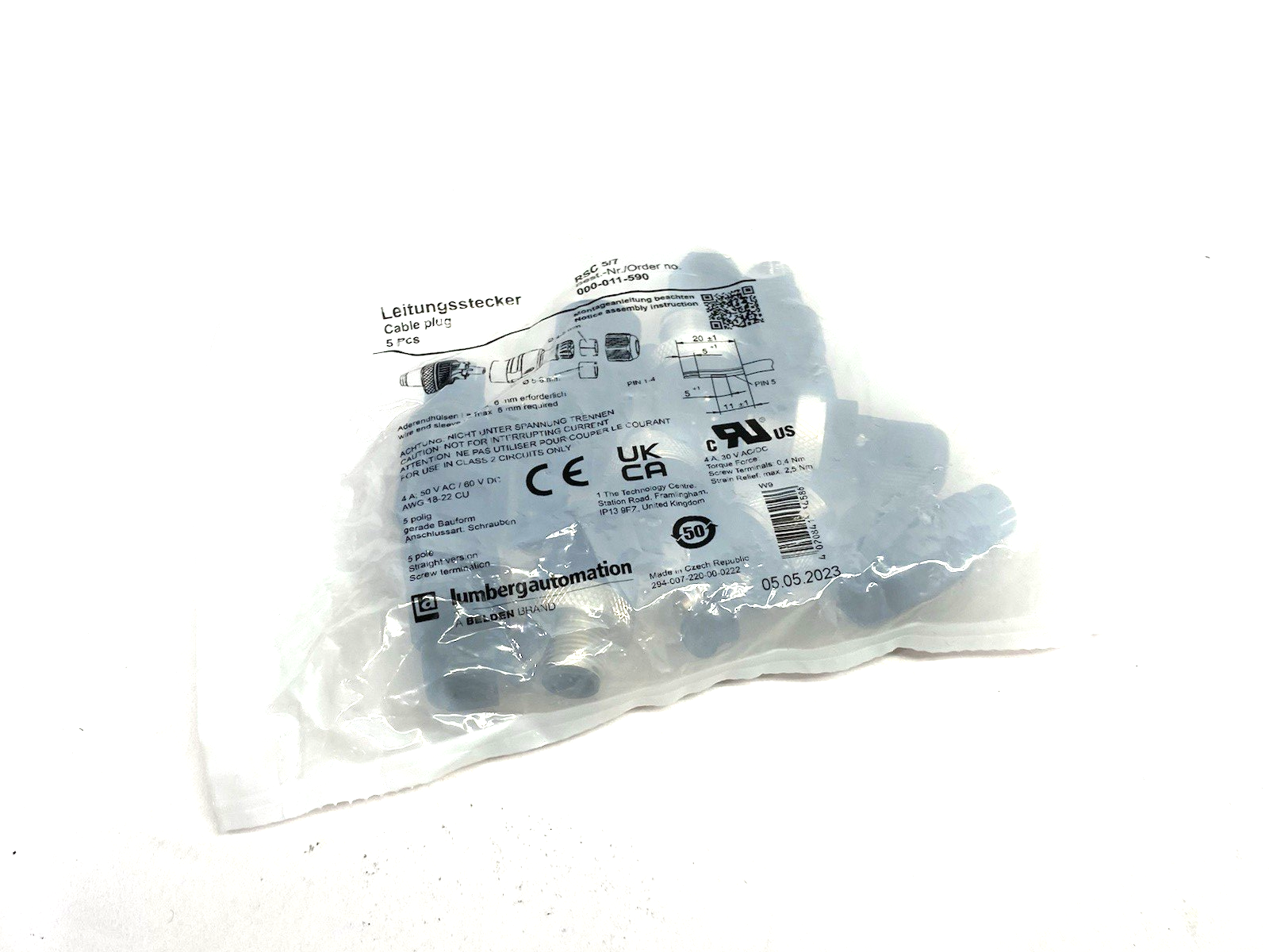RSC 5/7,600005194 | Belden Lumberg RSC 5/7 Cable Plug Connector M12 5-Position 600005194 PKG OF 5 - New - Maverick Industrial Sales