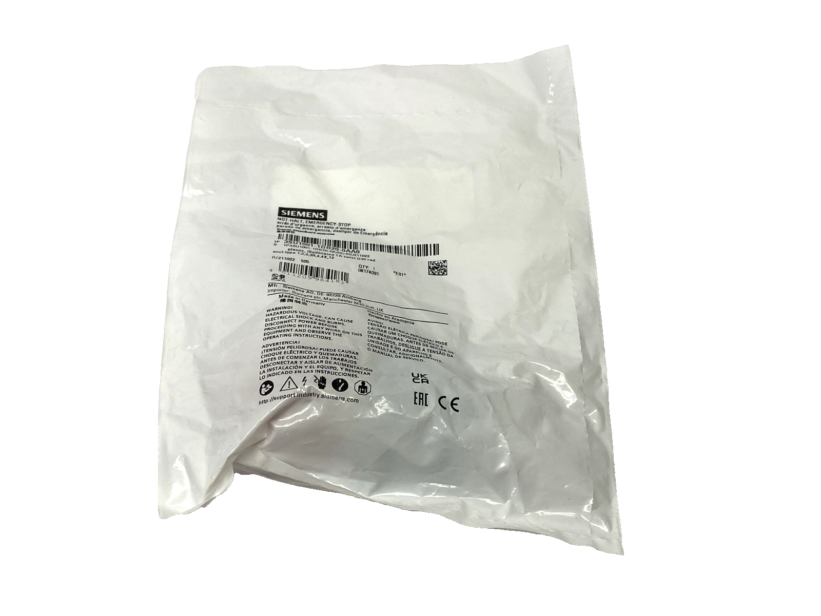 Siemens 3SU1001-1GB20-0AA0 Illuminable Emergency Stop Mushroom Pushbutton 30mm - Maverick Industrial Sales