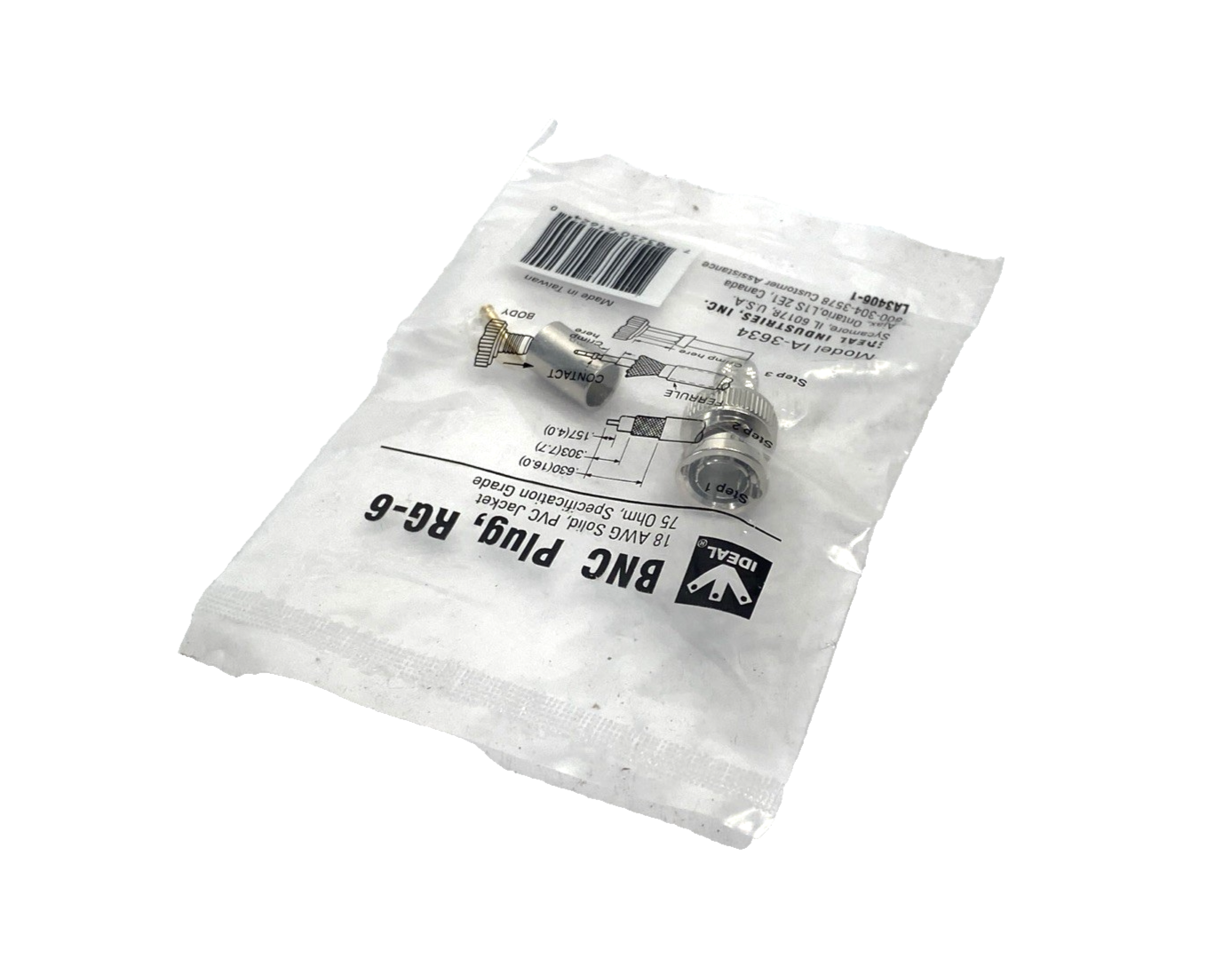 Ideal IA-3634 BNC Plug, Coaxial Wireable Plug 18 AWG 75 Ohm, RG-6 LOT OF 3 - Maverick Industrial Sales