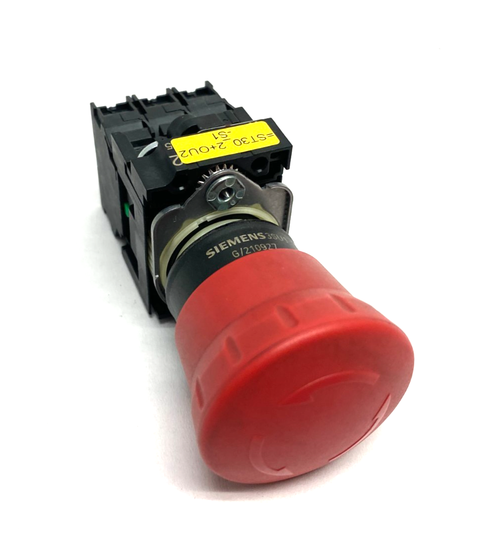 3SU1000-1HB20-0AA0 | Siemens Emergency Stop Pushbutton, Plastic Latch, 3-Contacts - Used - Maverick Industrial Sales