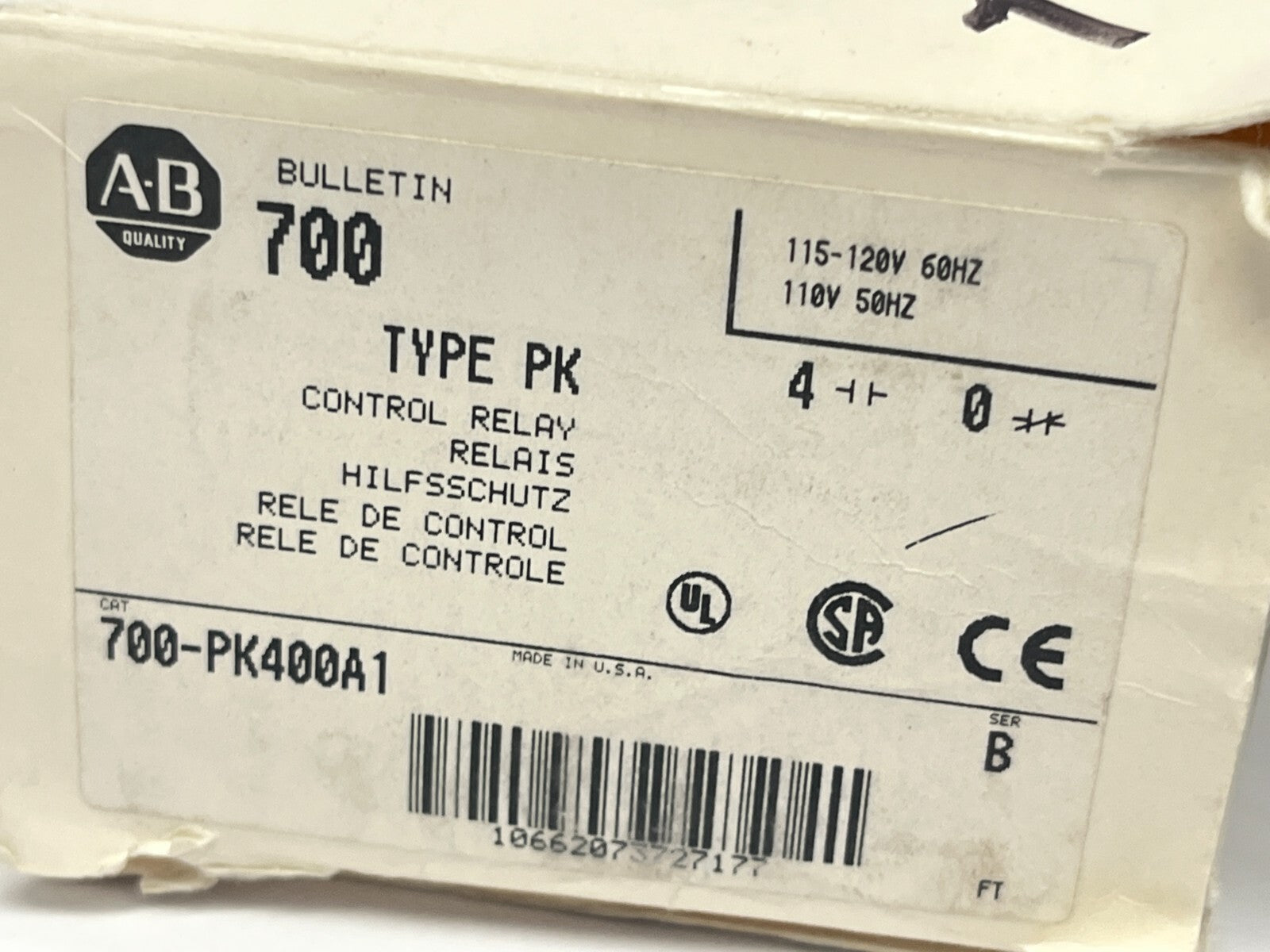 Allen Bradley 700-PK400A1 Ser B Control Relay Type PK w/ 115/120V Coil - Maverick Industrial Sales