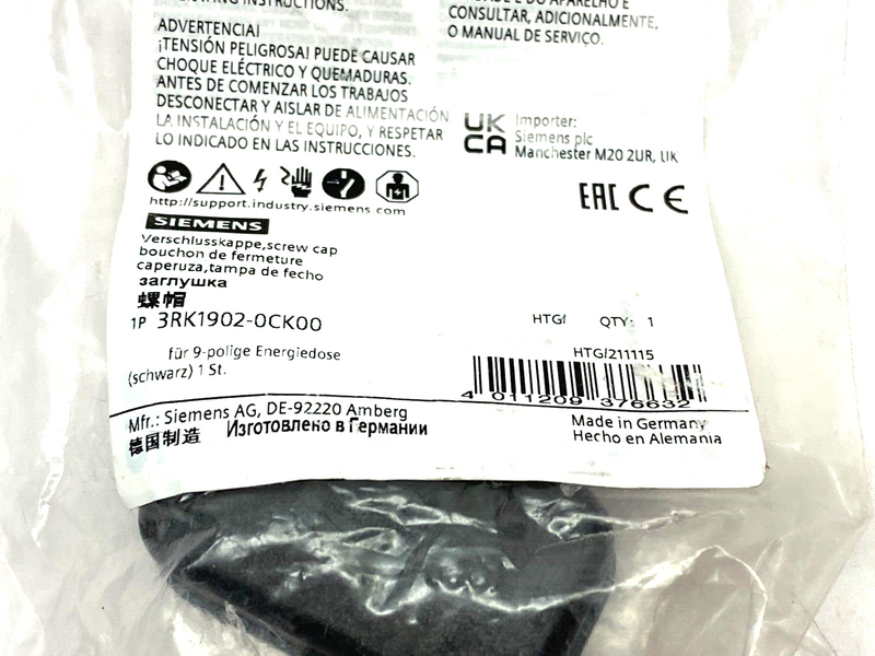 Siemens 3RK1902-0CK00 Power Supply Plug Cover Connector Black - Maverick Industrial Sales
