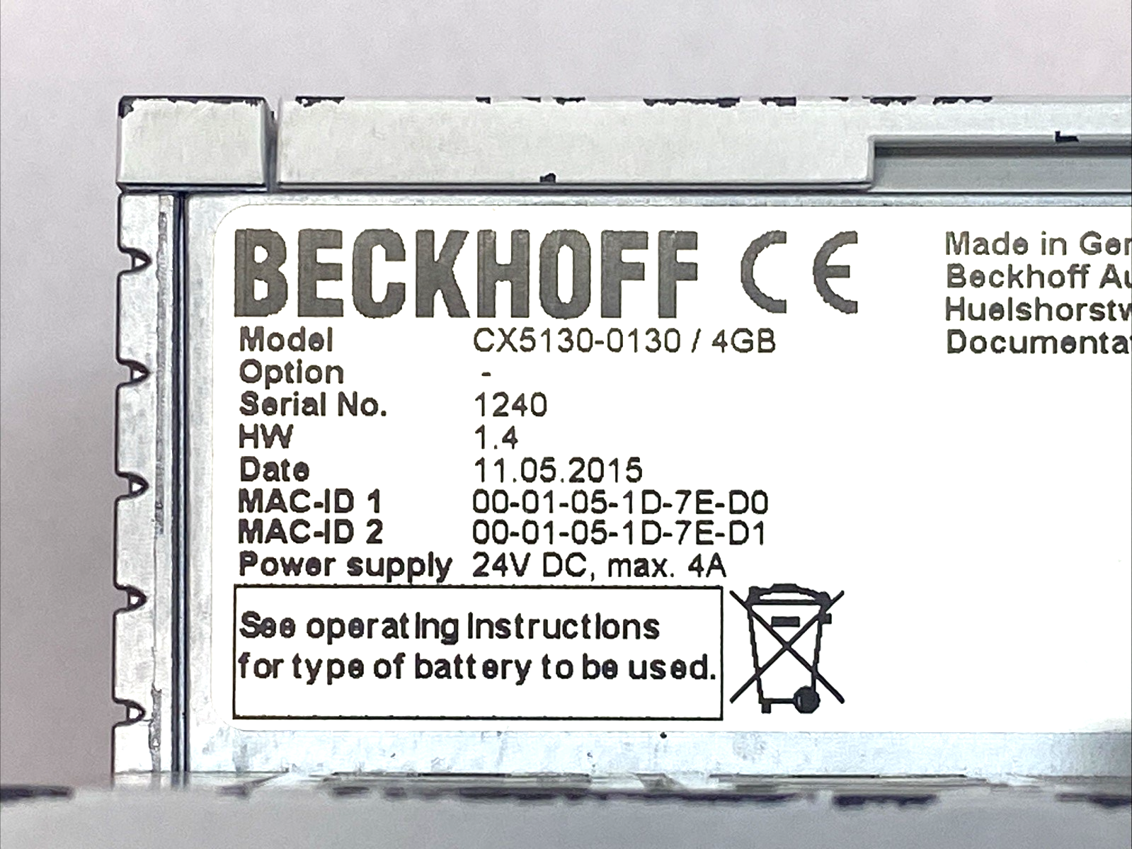 Beckhoff CX5130-0130/4GB CPU Module 24VDC 4A 4GB - Maverick Industrial Sales