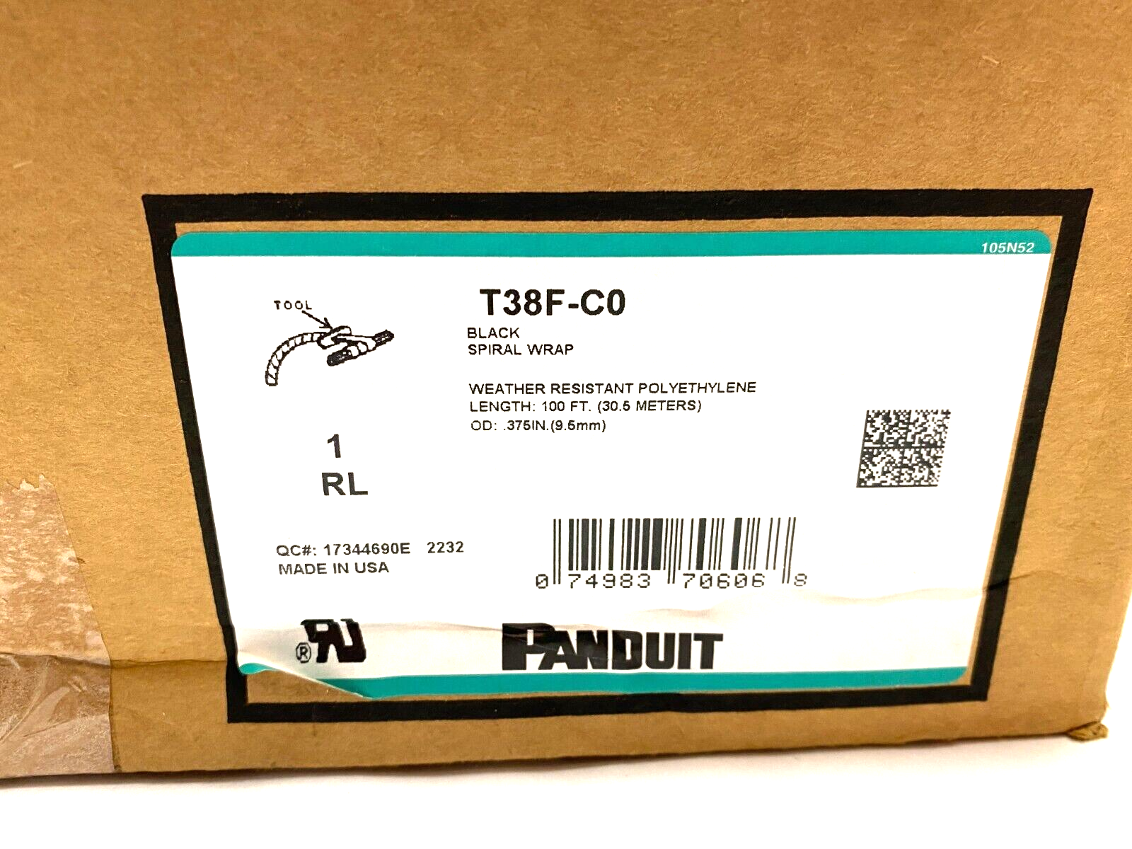 Panduit T38F-C0 Polyethylene Spiral Wrap Black .38" x 100ft Weather Resistant - Maverick Industrial Sales