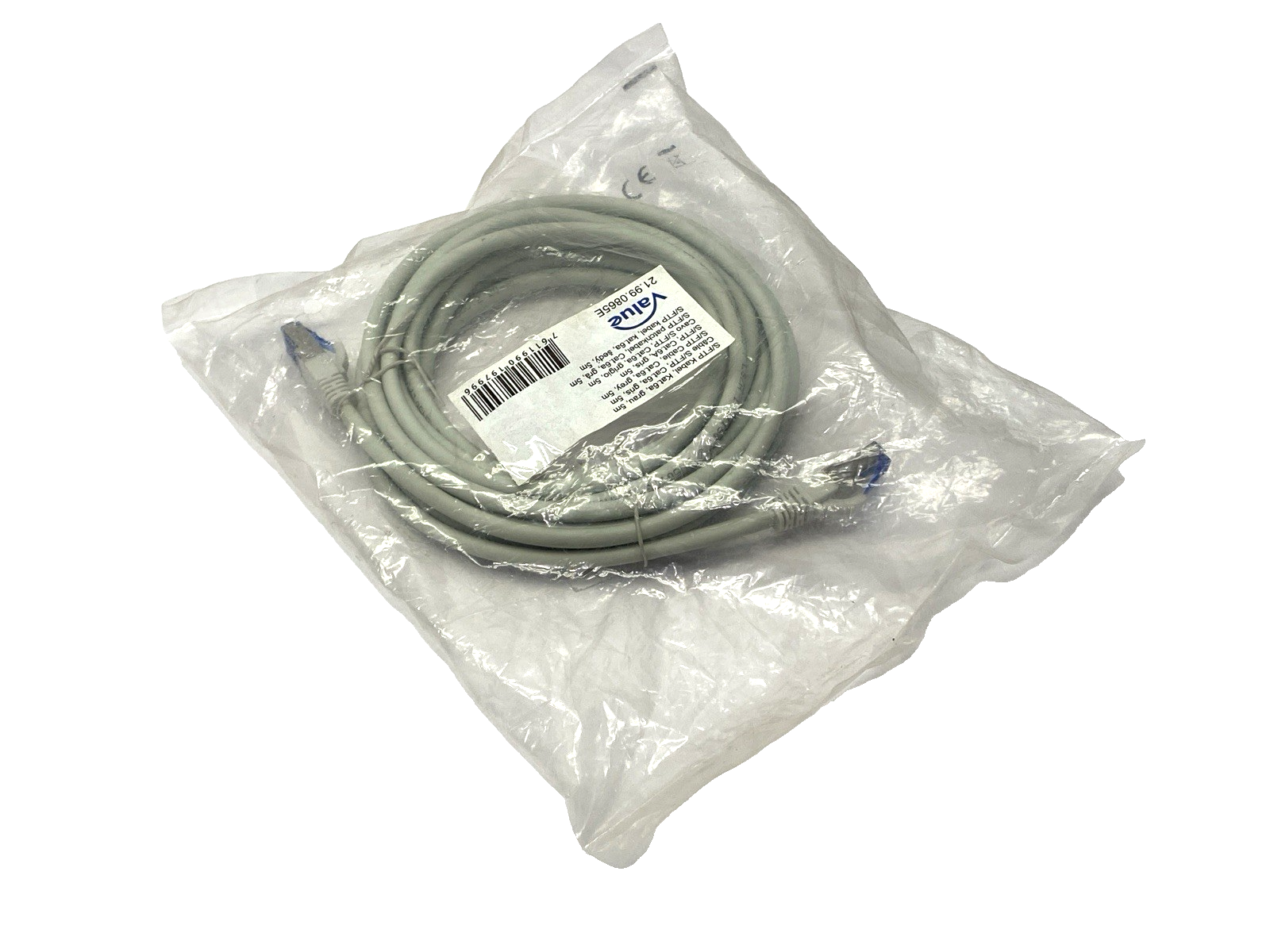 Value 21.99.0865E Double Ended Ethernet Cable Gray Male RJ45 Connectors 5m - Maverick Industrial Sales