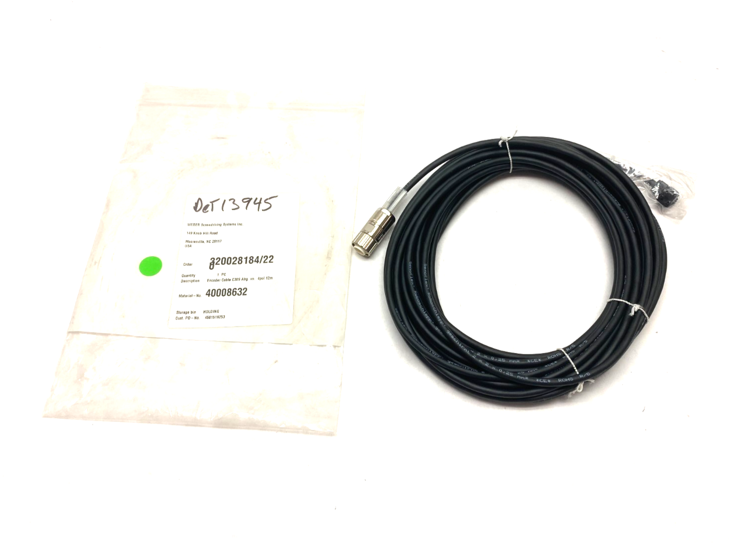 Weber 40008632 Encoder Connection Cable 4-pol 12m C30S - Maverick Industrial Sales