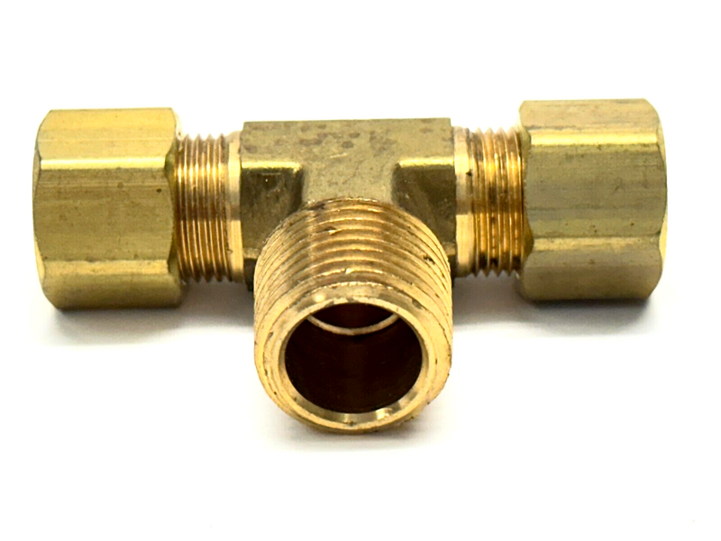 1/2" Comp OD Tube x 1/2" Comp OD Tube x 1/2" MNPT Tee Fitting Brass - Maverick Industrial Sales