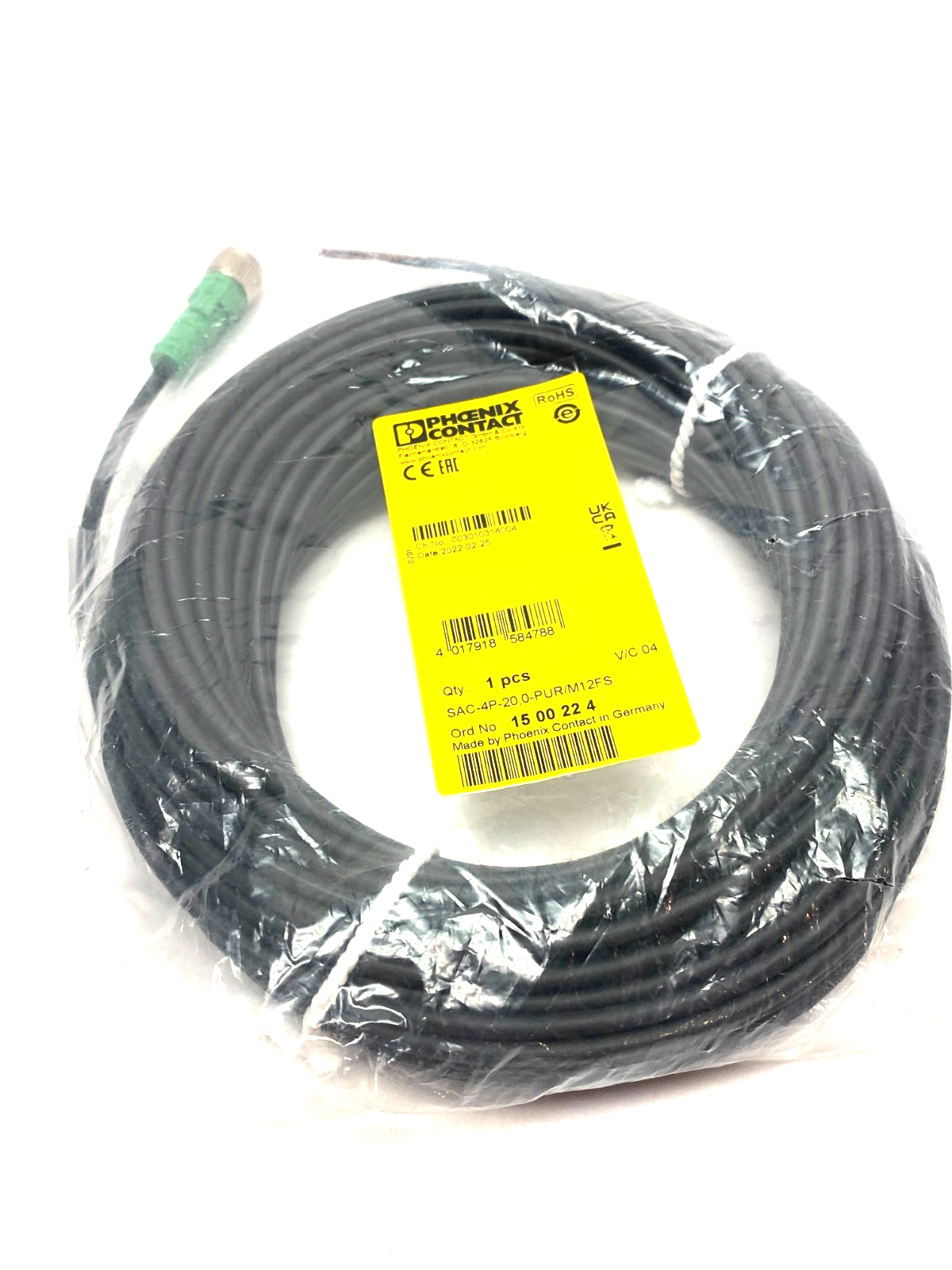 Phoenix Contact SAC-4P-20,0-PUR/M12FS Single Ended Cordset M12 4-Pos 1500224 - Maverick Industrial Sales