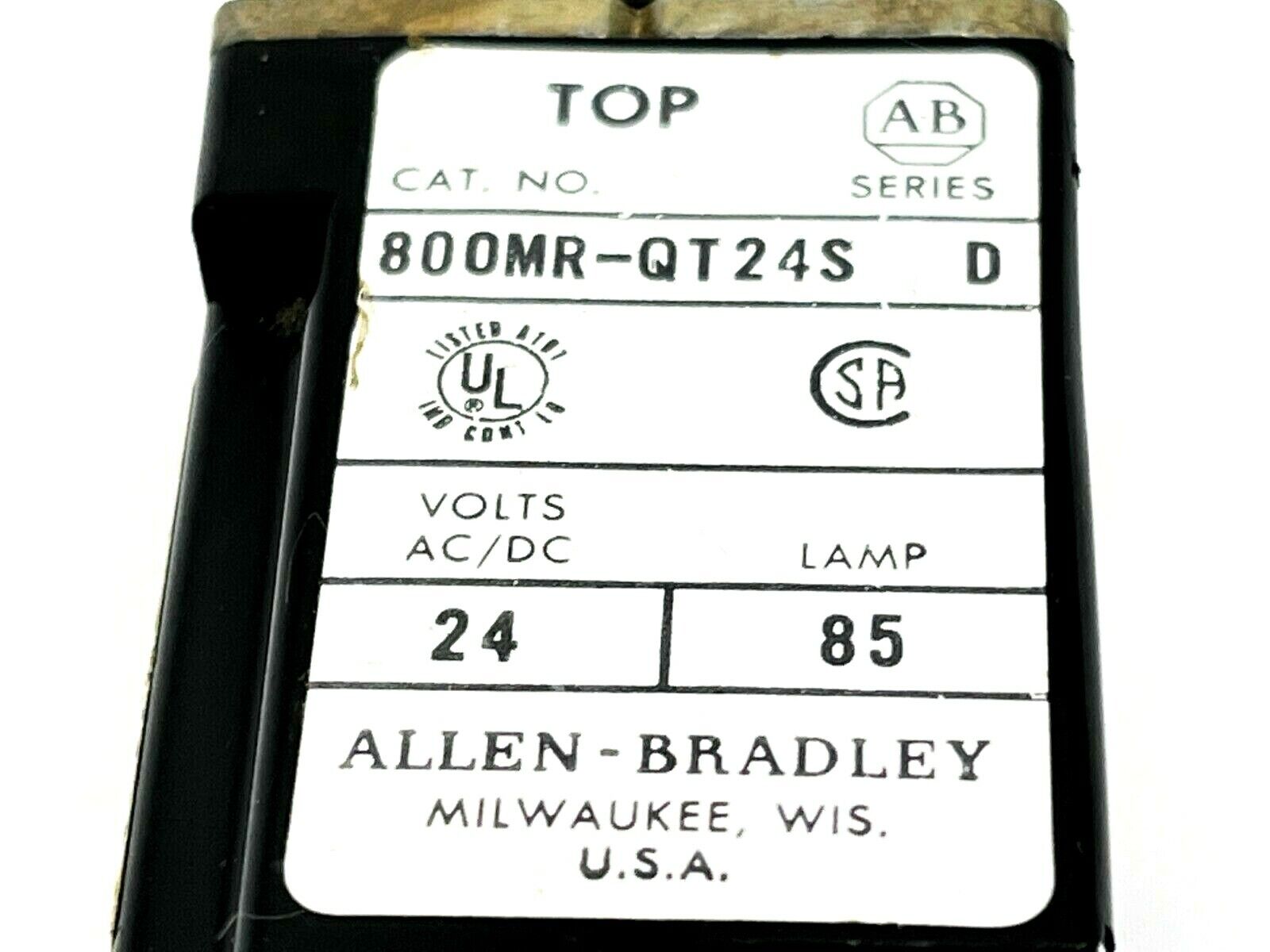 Allen Bradley 800MR-QT24S Ser D Green Pilot Light Push To Test - Maverick Industrial Sales