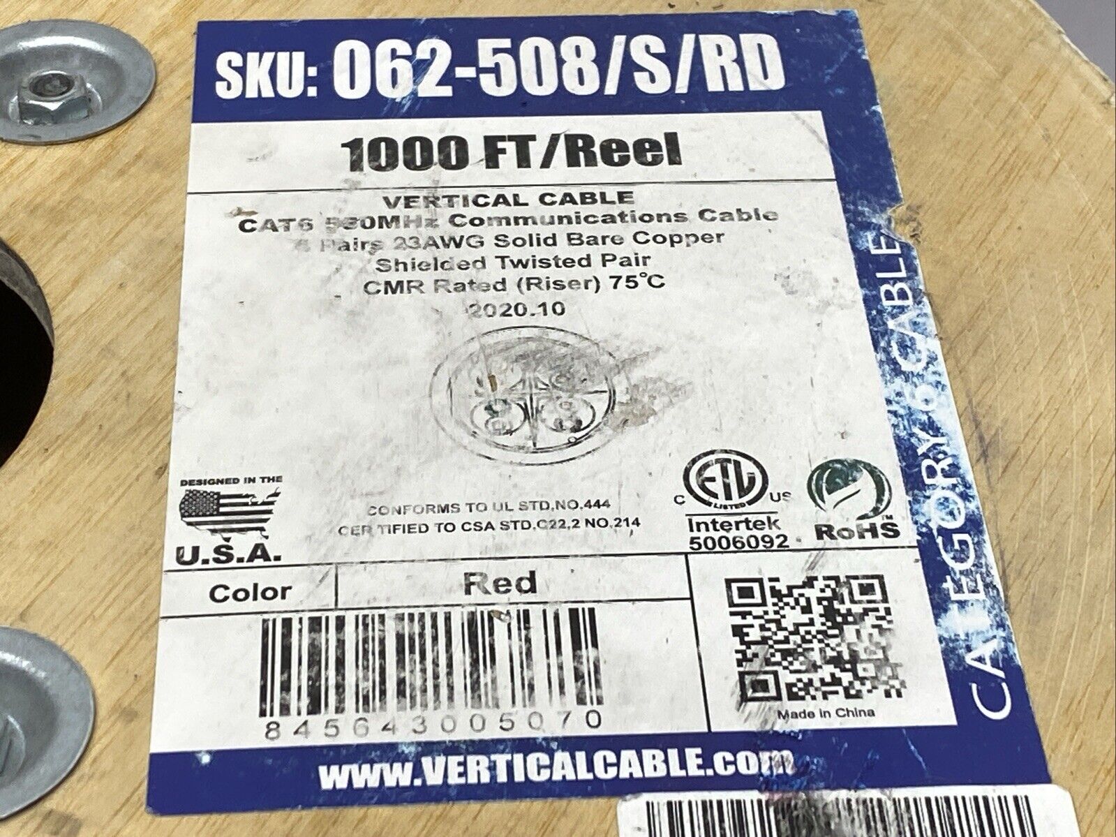 Vertical Cable 062-508/S/RD Ethernet Cable Cat6 F/UTP Red 23AWG 700FT Spool - Maverick Industrial Sales
