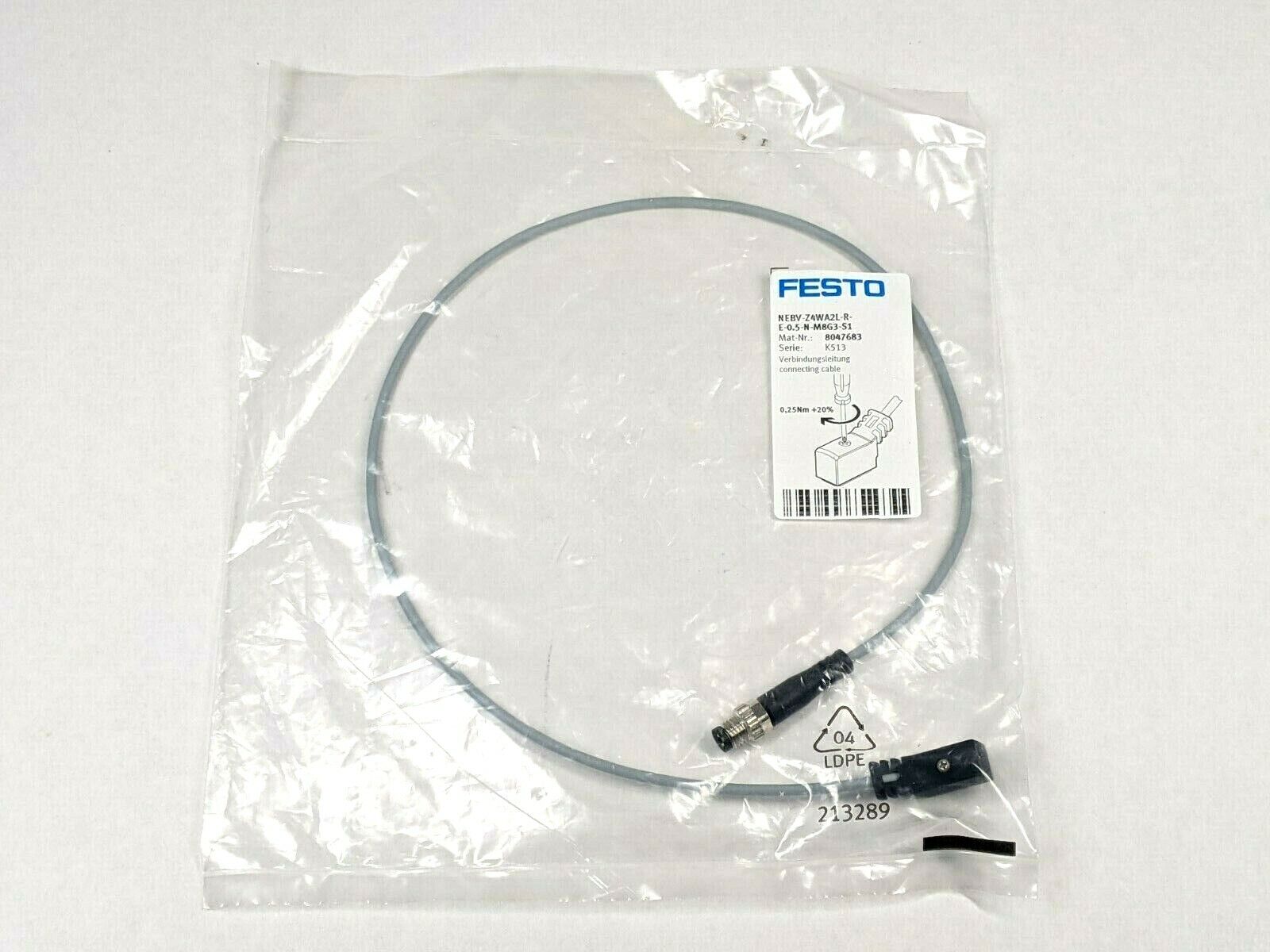 Festo NEBV-Z4WA2L-R-E-0.5-N-M8G3-S1 Connecting Cable 8047683 - Maverick Industrial Sales