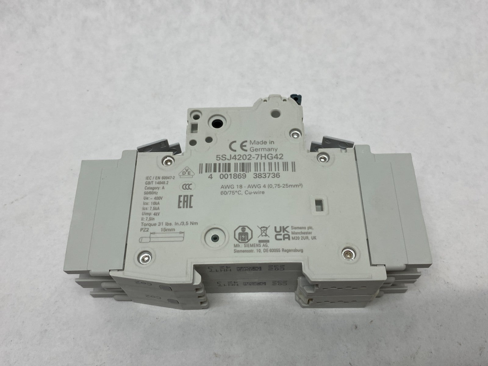 Siemens 5SJ4202-7HG42 Miniature Circuit Breaker 2-Pole - Maverick Industrial Sales