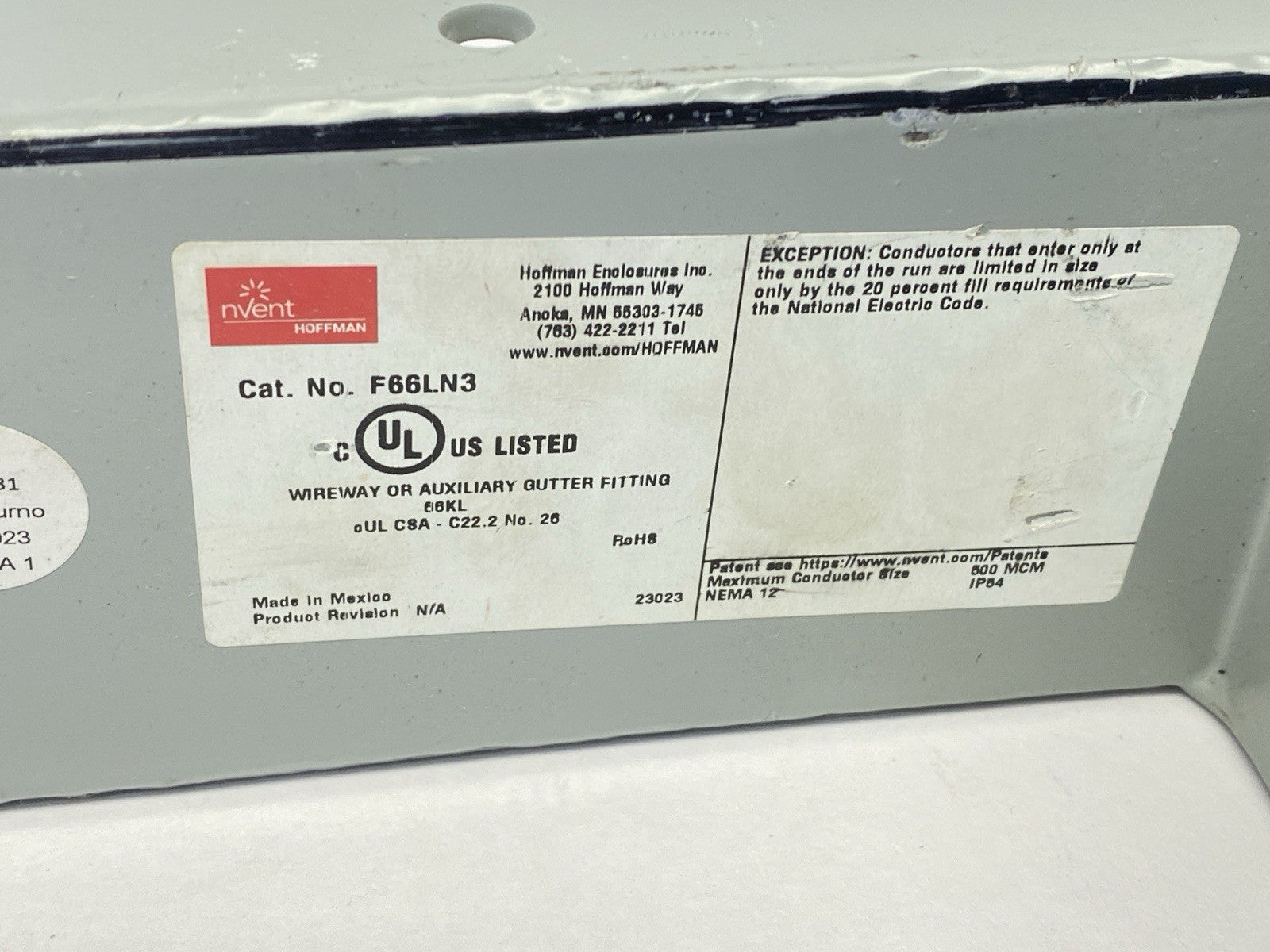 F66LN3,19950 | Hoffman F66LN3 Nipple Lay-in Hinged-Cover Gray 6" x 6" x 3" 19950 - Used - Maverick Industrial Sales