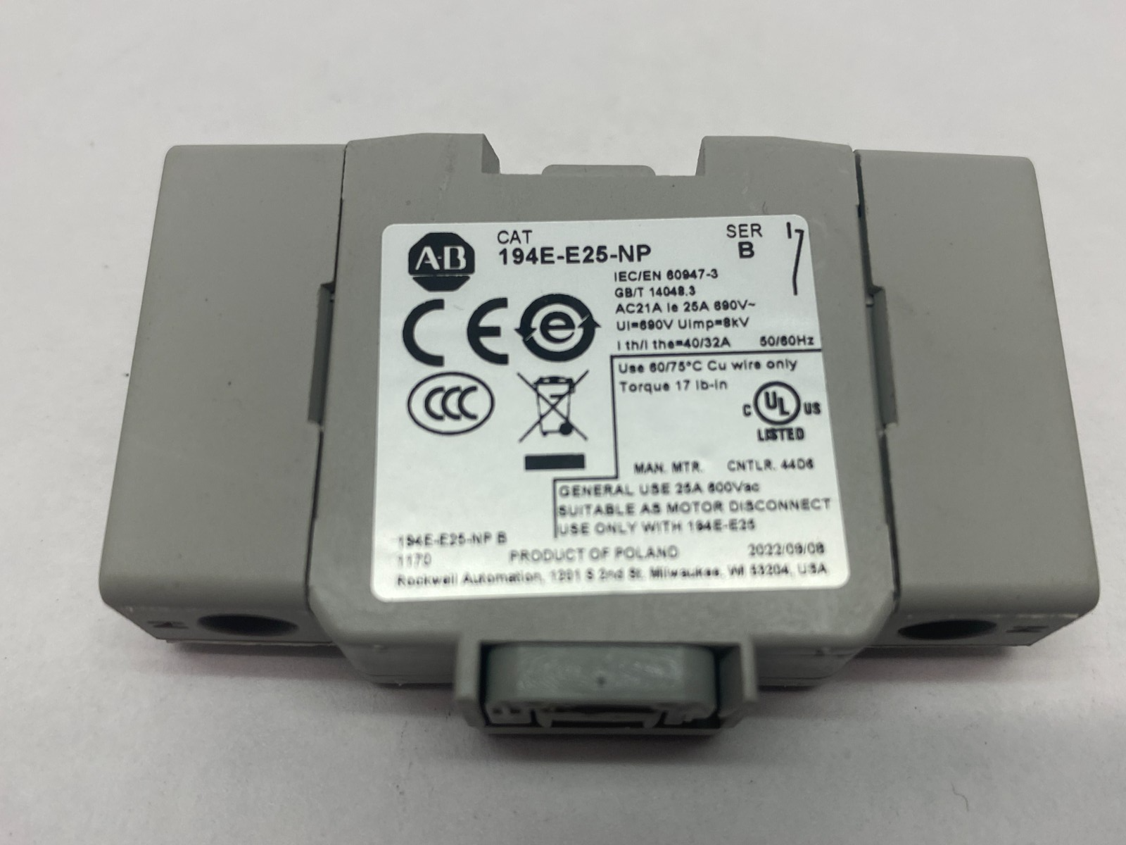 194E-E25-NP | Allen Bradley Ser. B Additional Pole Accessory, 25A - New – Open box - Maverick Industrial Sales