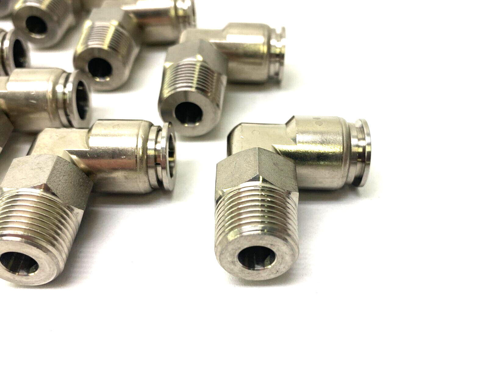 Stainless Steel Swivel Snap-Connect Elbow Fitting 10mm OD to 3/8" NPT LOT OF 11 - Maverick Industrial Sales