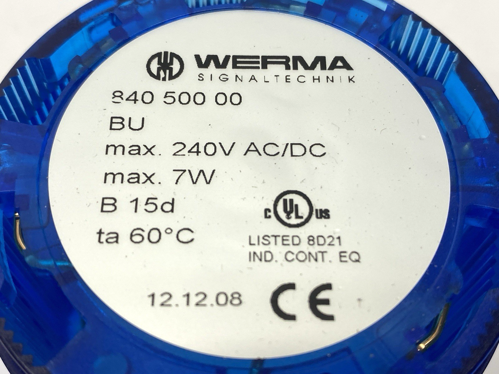 Werma 84050000 Blue Permanent Light Element 70mm Diameter 12-230VAC/DC BU - Maverick Industrial Sales