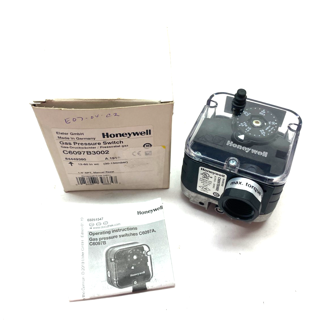 Honeywell C6097B3002 Gas Pressure Switch Manual Reset 12-60in WC - Maverick Industrial Sales