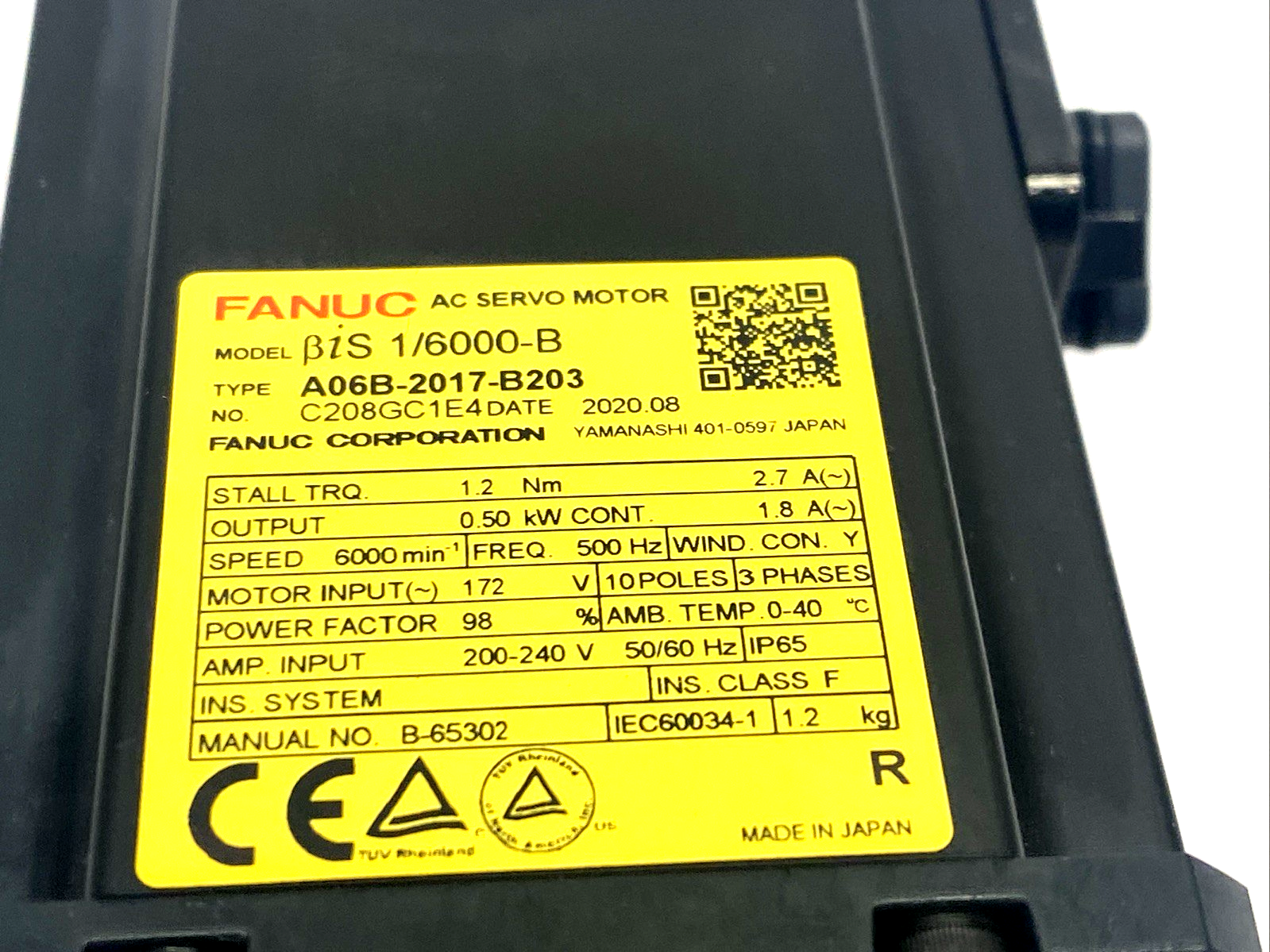 Fanuc A06B-2017-B203 AC Servo Motor BiS 1/6000-B 0.5kW - Maverick Industrial Sales