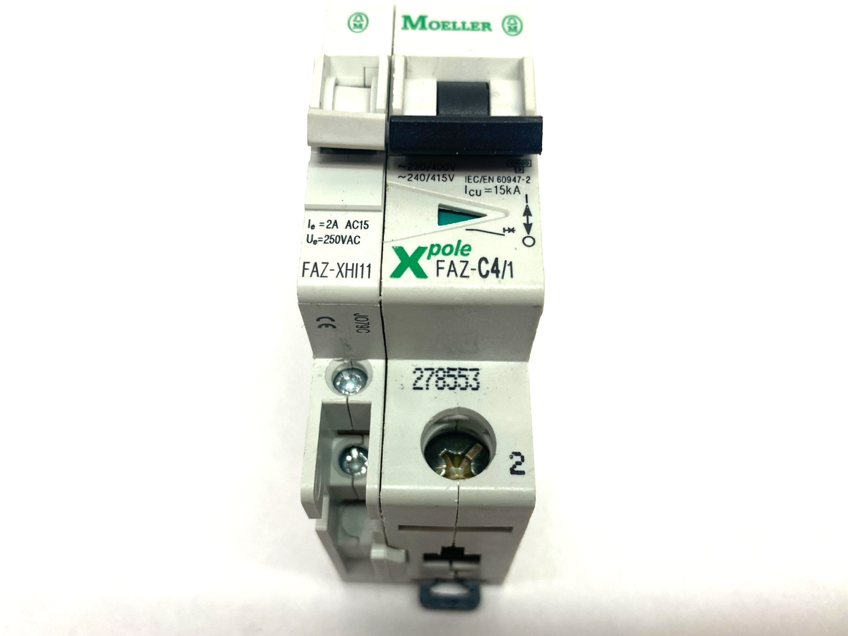 278553 | Eaton Moeller Circuit Breaker FAZ-C4/1 Xpole/xEffect w/ FAZ-XHI11 - Used - Maverick Industrial Sales