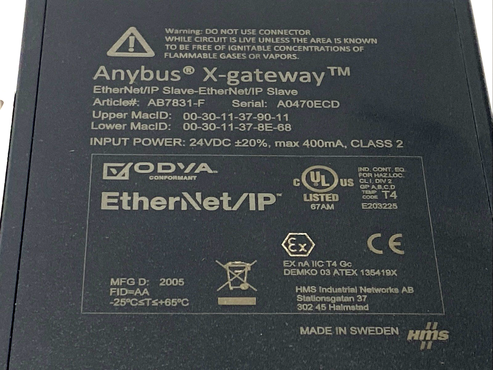 AB7831-F | HMS Networks Anybus X-Gateway EtherNet/IP Adapter 10 Mb/s, 100 Mb/s - Used - Maverick Industrial Sales