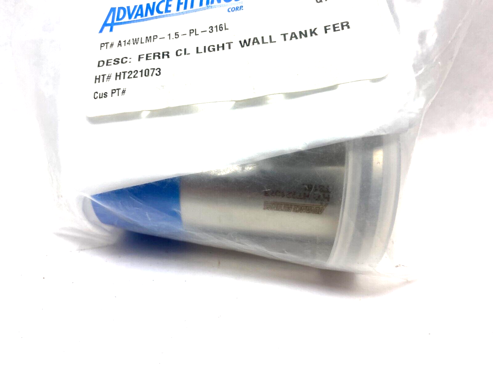 Advance Fittings A14WLMP-1.5-PL-316L Light Wall Tank Weld Ferrule - Maverick Industrial Sales